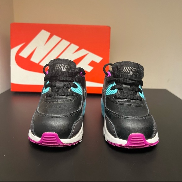 Nike Air Max 90 LTR BT Black/Metallic Dark Grey/Blue/Aurora; Size: 6C (Toddler) - Picture 2 of 7